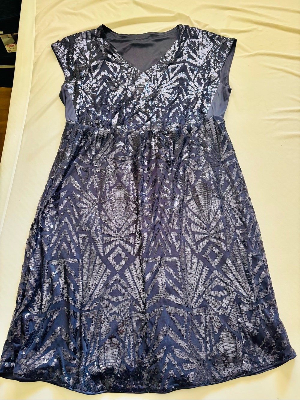 BloomChic Navy Sequin V-Neck Maxi Dress